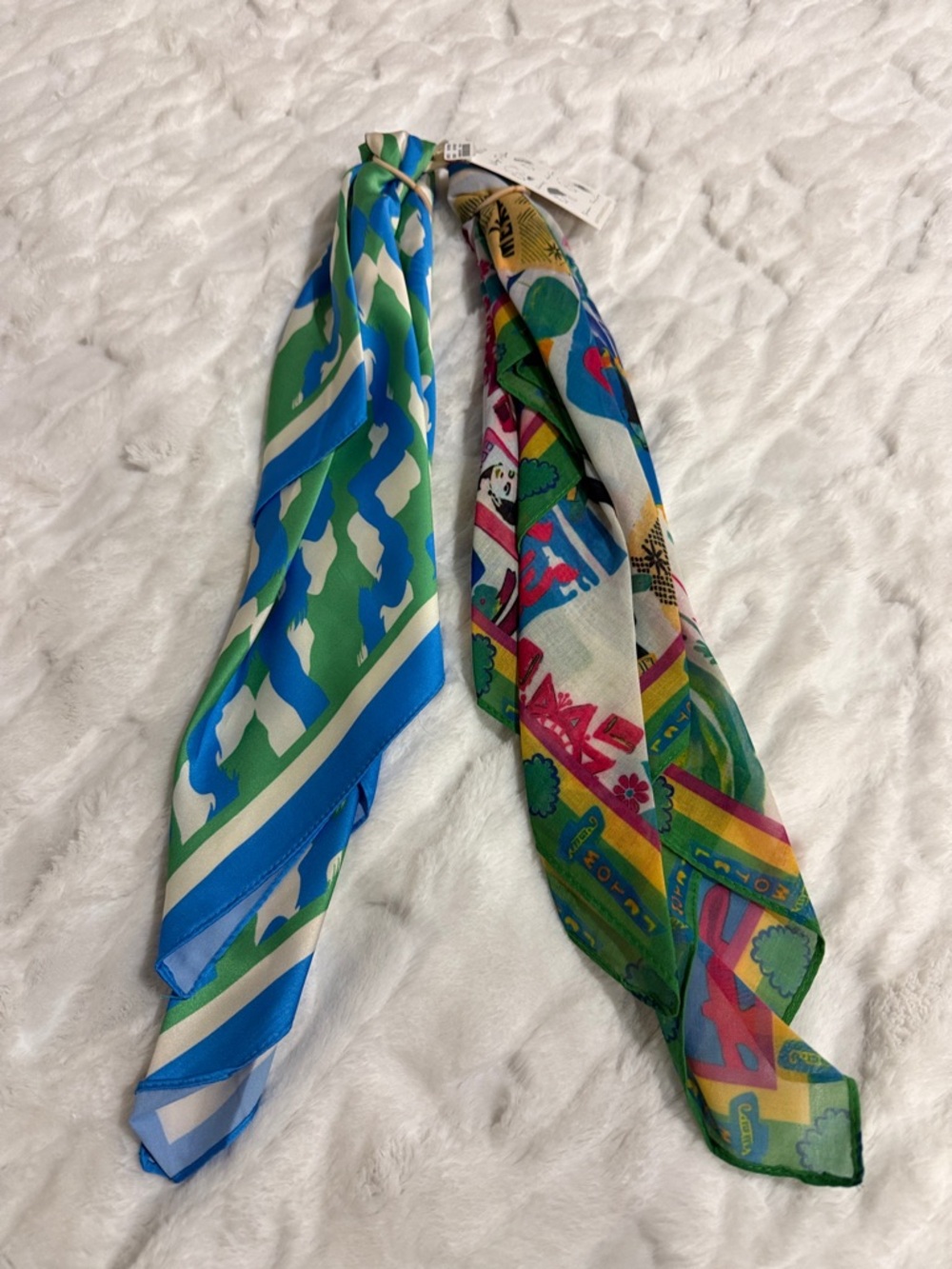 Colorful Printed Silk Hair Accessories - Blue, Green, Multicolor.